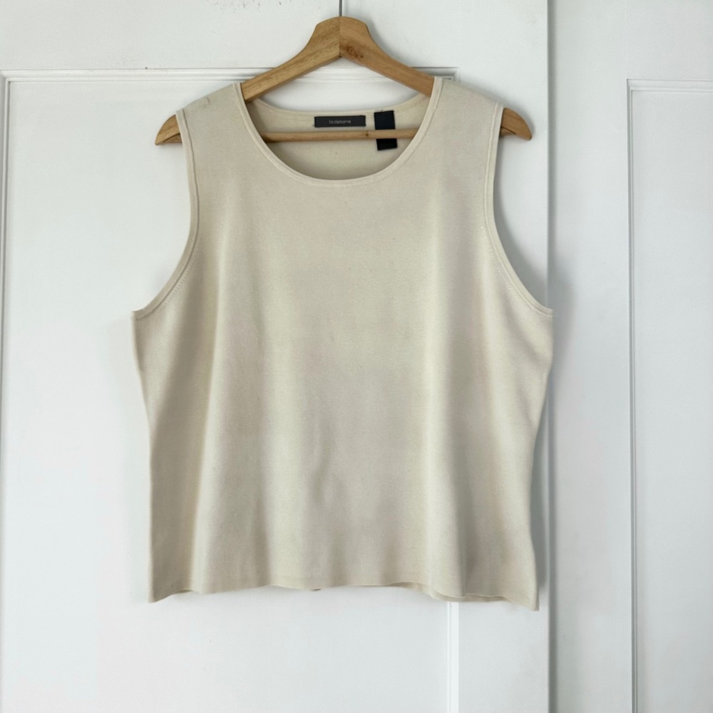 Vintage 90s Liz Claiborne Cream Knit Tank Top Sleeveless Sweater Shell Top